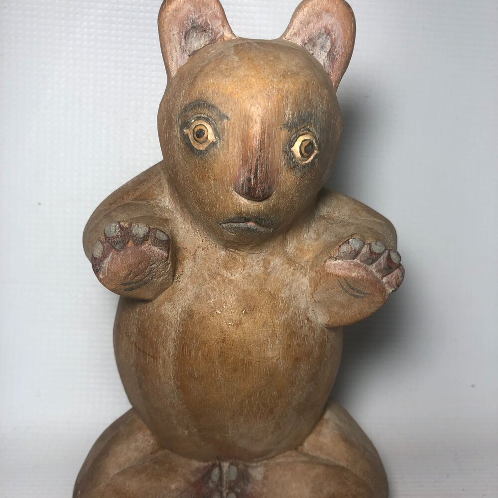 Hand Carved Suar Wood Zen Bear from Indonesia